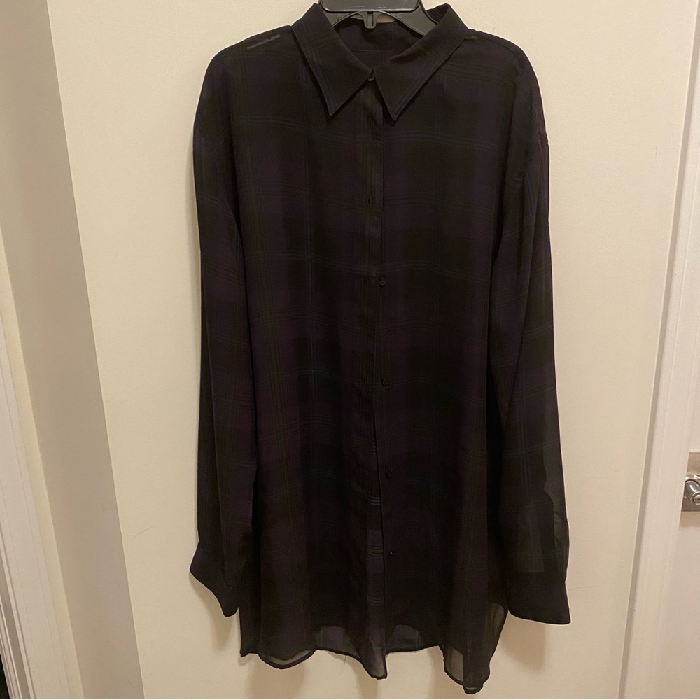 Ralph Lauren XLarge Black Purple & Blue Sheer Button Down Shirt Blouse w/ collar
